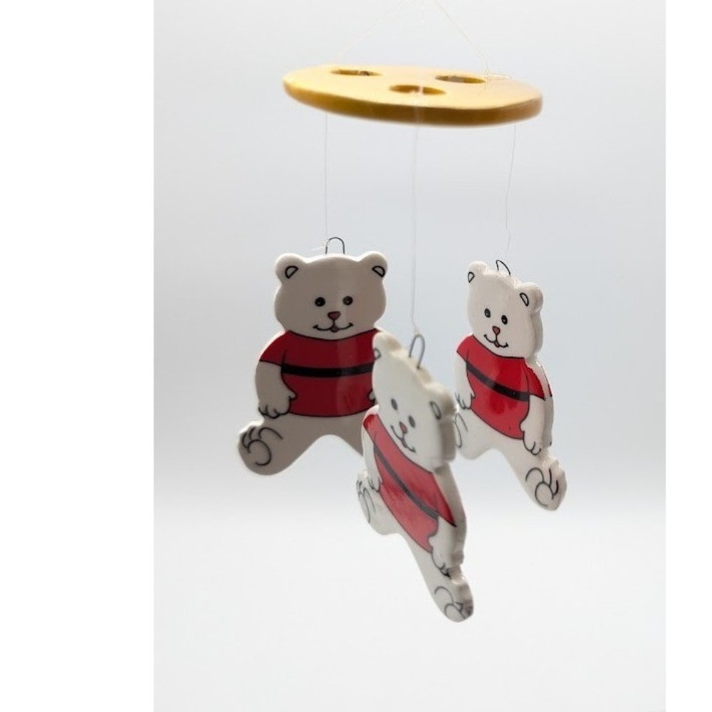 Vintage Russ Berrie Ceramic Teddy Bear Windchime Menagerie 1851 Nursery Decor